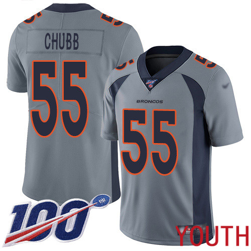 Youth Denver Broncos #55 Bradley Chubb Limited Silver Inverted Legend 100th Season Football NFL Jersey